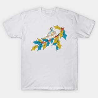 Colorful Holly Bird Design T-Shirt